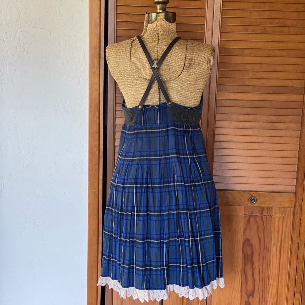 Free People | Blue Plaid Flannel Leather Strap Dress  - Gem